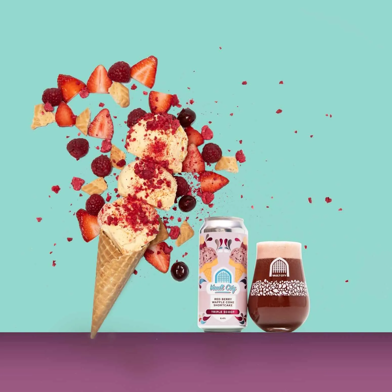 Vault City Red Berry Waffle Cone Shortcake Triple Scoop