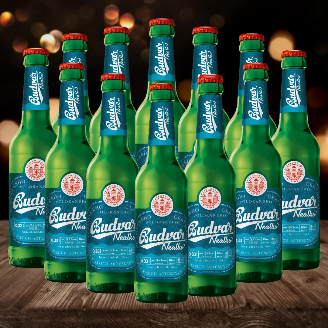 Budweiser Budvar Nealko Alcohol Free Czech Lager 330ml Bottles - 0.5% ABV (Multipack)