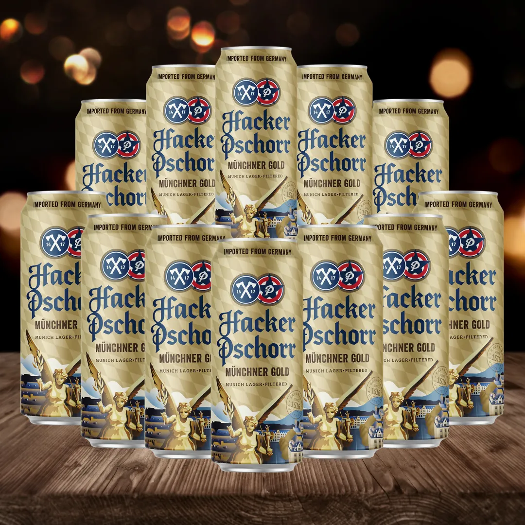 Hacker Pschorr Münchner Gold German Helles Lager 500ml Cans – 5.5% ABV (Multipack)