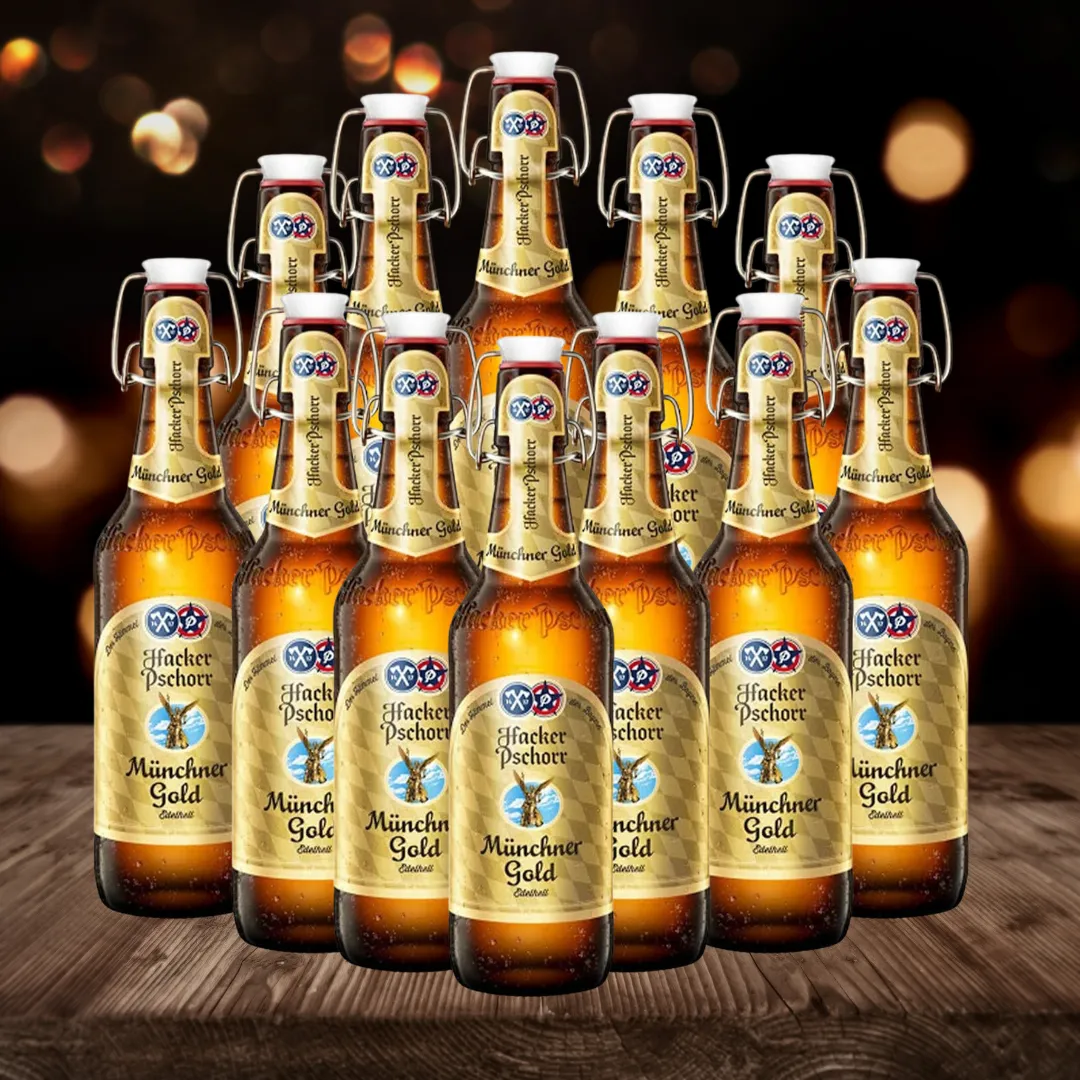 Hacker Pschorr Münchner Gold German Helles Lager 500ml Bottles - 5.5% ABV (Multipack)