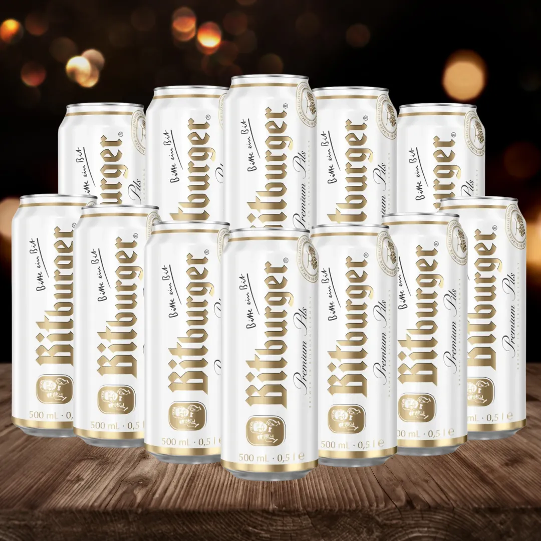 Bitburger Pilsner Premium German Lager 500ml Cans - 4.8% ABV (12 Pack)