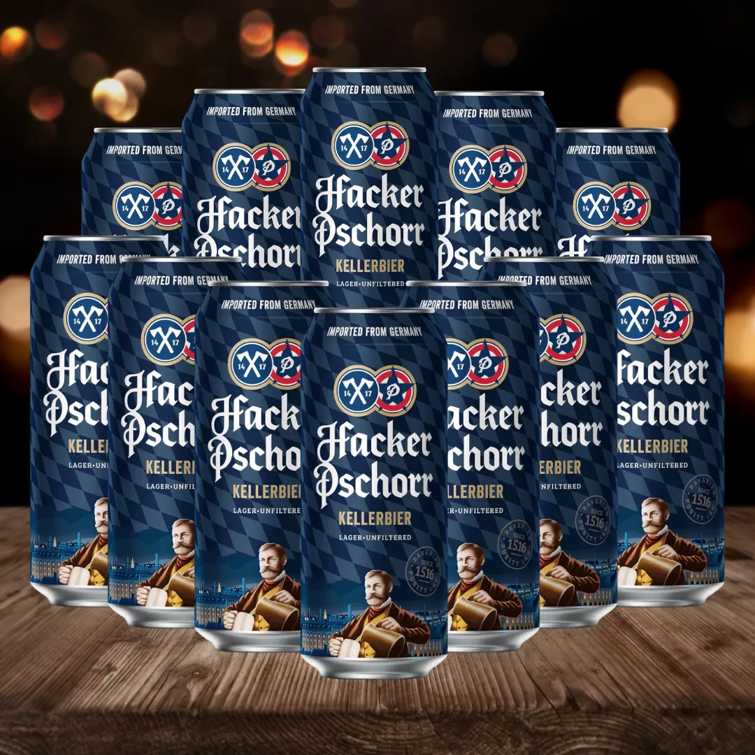 Hacker Pschorr Kellerbier German Lager 500ml Cans – 5.5% ABV (Multipack)